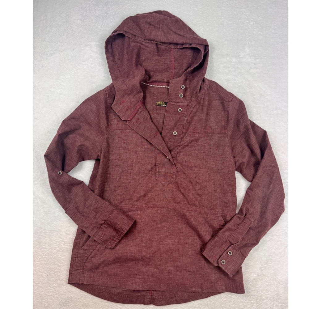 Prana Hemp Blend Hoodie Pullover Burgundy Heather Kangaroo Pocket XS